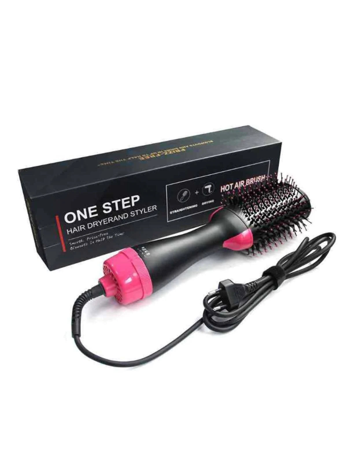 1 Pc Multifunctional Hot Air Comb,4-In-1 Hot Air Combhair Dryer, for Hair Curler & Straightener, Puffy Hairstyling,One-Step Volumizer Hair Dryer and Styler,Less Frizz, More Shine and Less Heat Damage for Salon-Style Blowouts Black/Pink