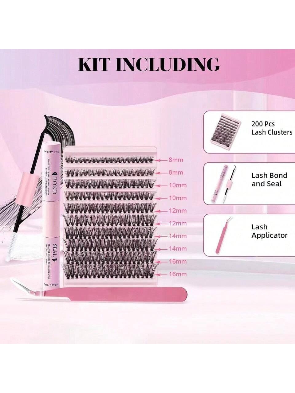 Bond and Seal Eyelashes 20/30/40/50/60/80/100D Individual Lash Extension with Glue Clusters Makeup Tools DIY Lashes Extension Kit for Gluing Lashes