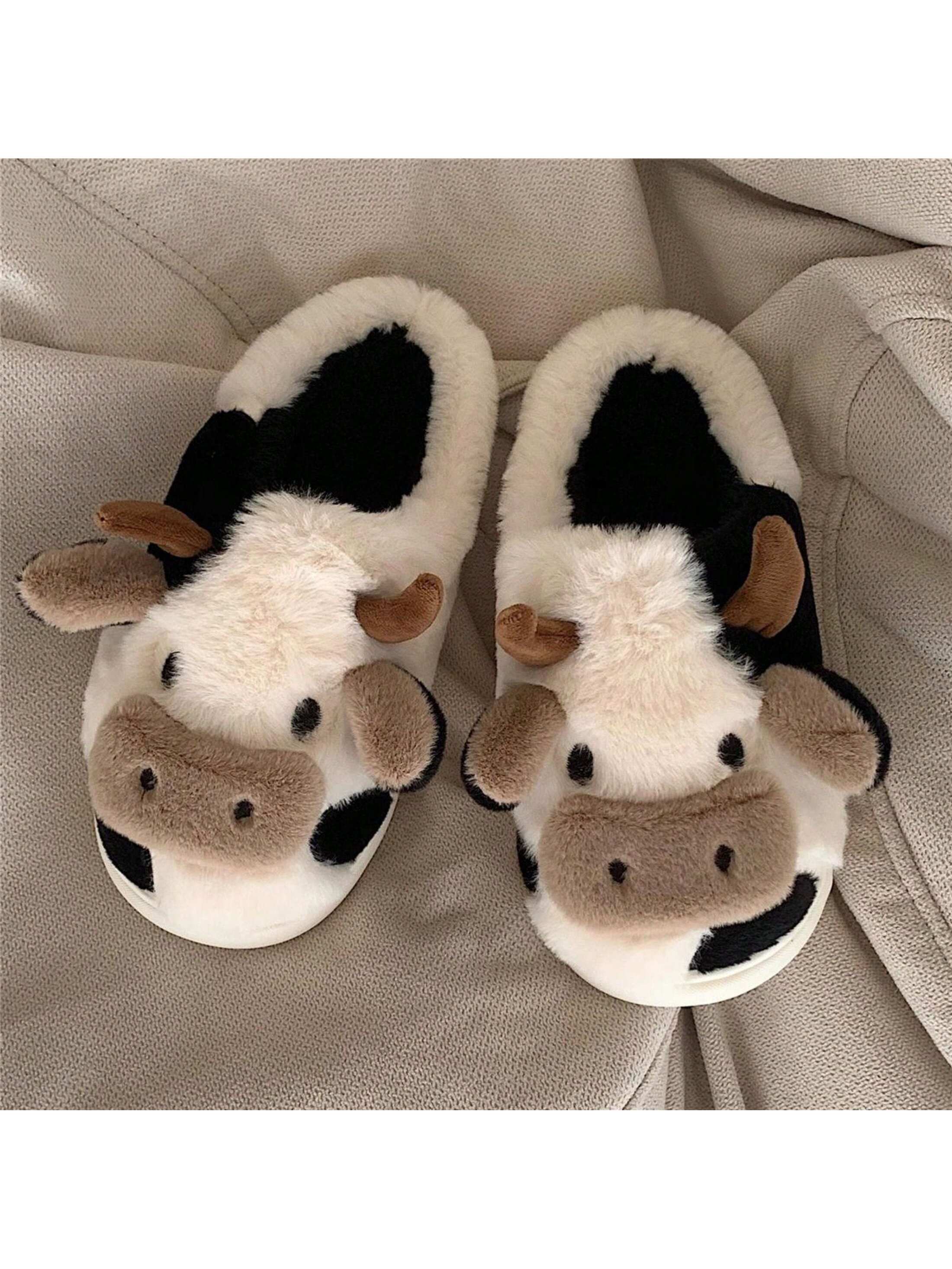 Soft Cow Slippers for Women - Cozy Cotton Animal-Themed Home Shoes Fluffy Winter Shoes for Women House Slippers