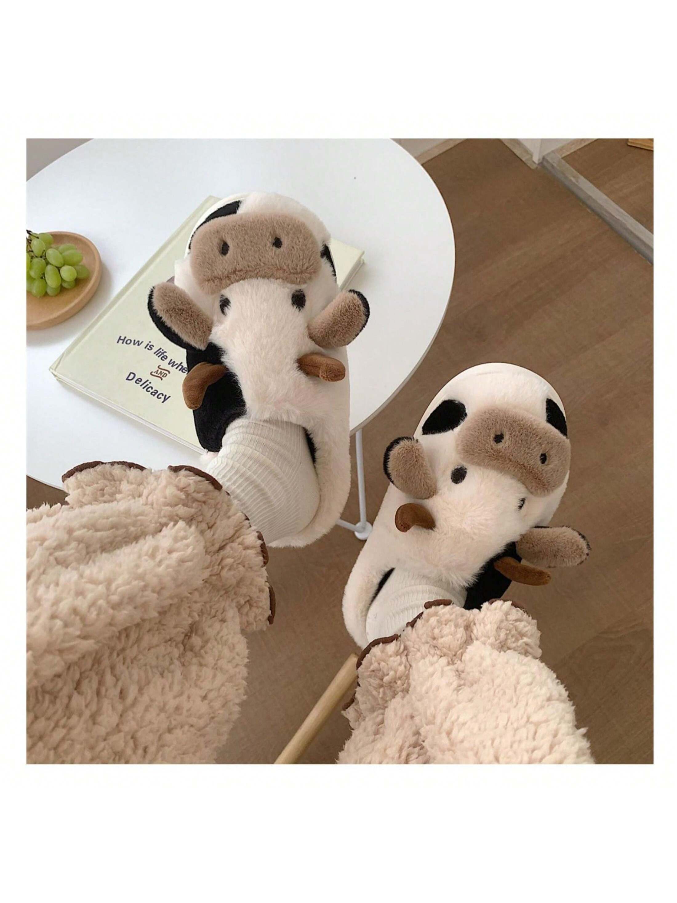 Soft Cow Slippers for Women - Cozy Cotton Animal-Themed Home Shoes Fluffy Winter Shoes for Women House Slippers