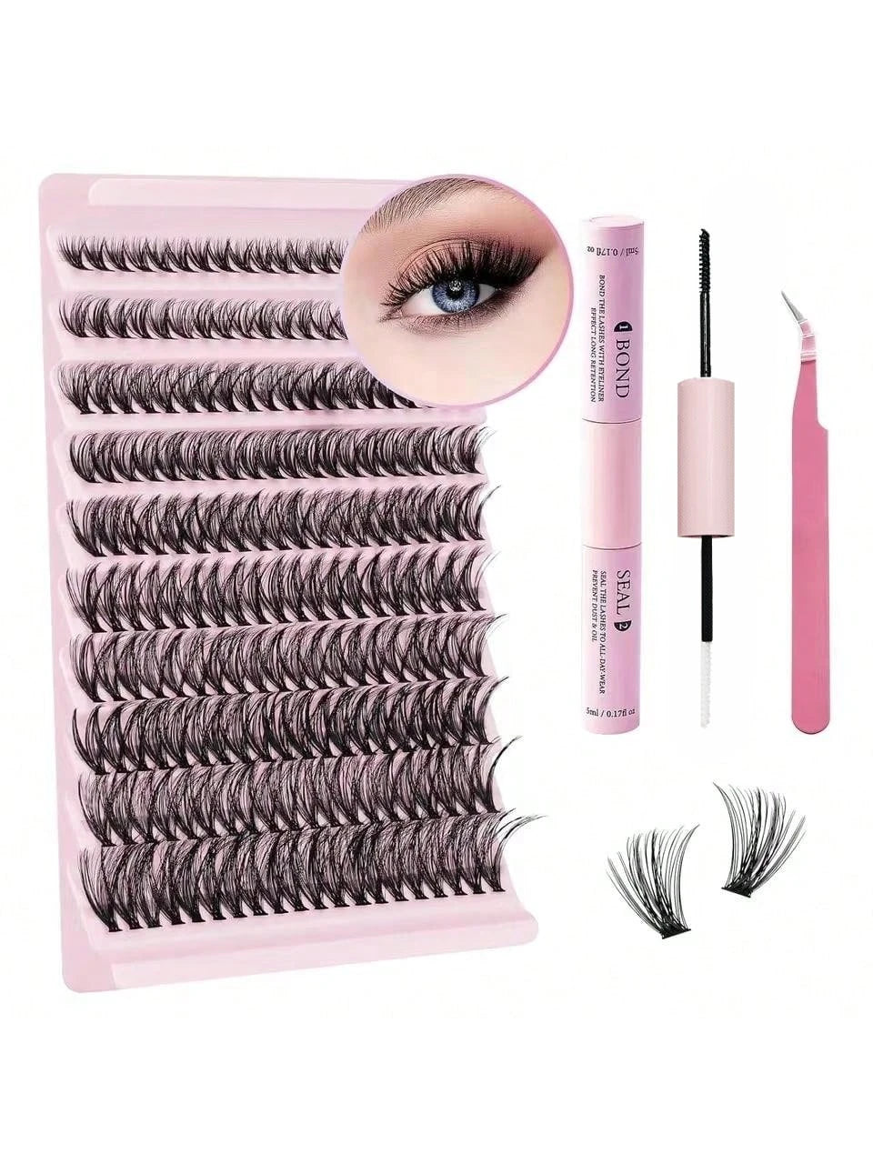 Bond and Seal Eyelashes 20/30/40/50/60/80/100D Individual Lash Extension with Glue Clusters Makeup Tools DIY Lashes Extension Kit for Gluing Lashes