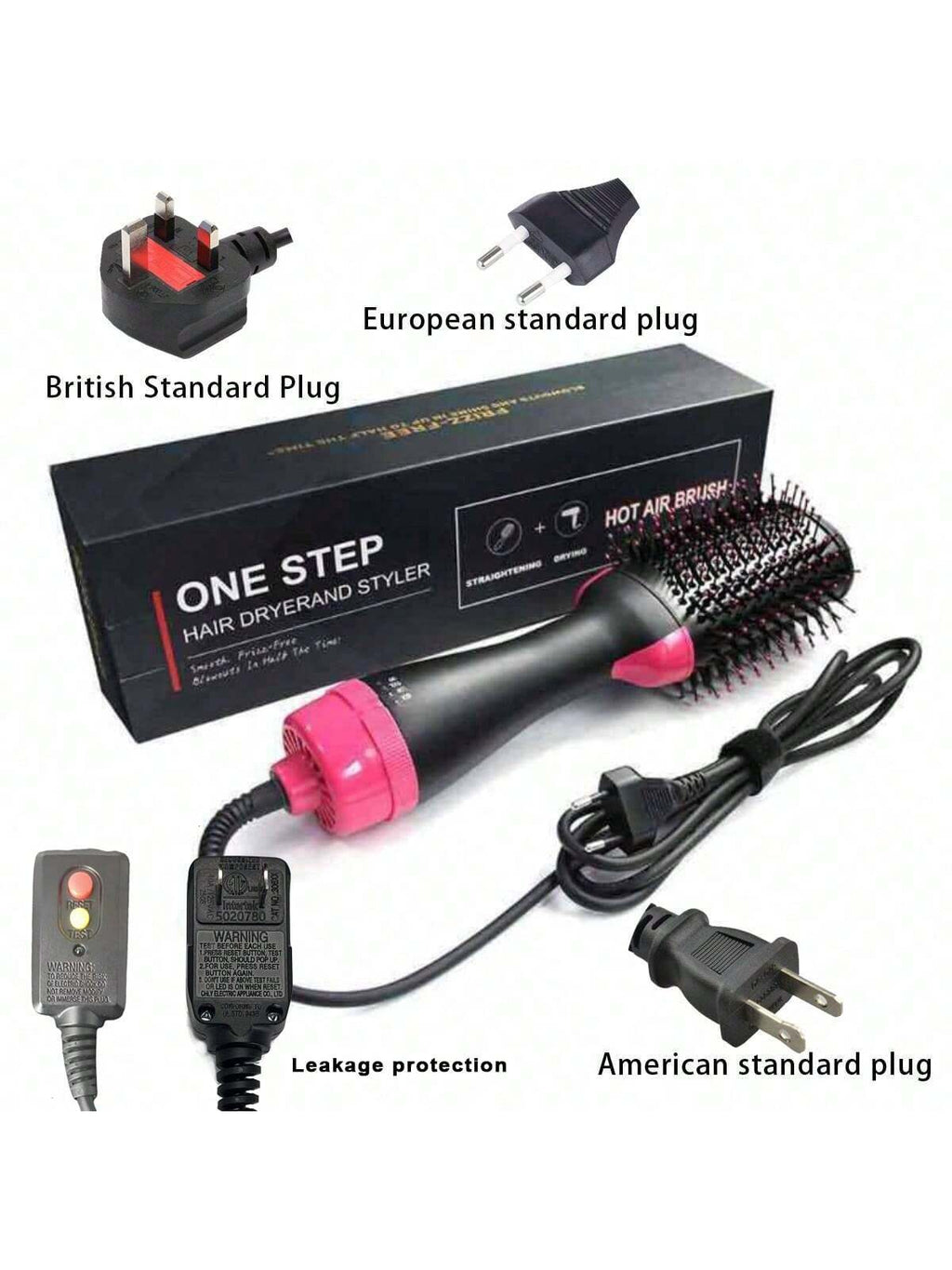 1 Pc Multifunctional Hot Air Comb,4-In-1 Hot Air Combhair Dryer, for Hair Curler & Straightener, Puffy Hairstyling,One-Step Volumizer Hair Dryer and Styler,Less Frizz, More Shine and Less Heat Damage for Salon-Style Blowouts Black/Pink