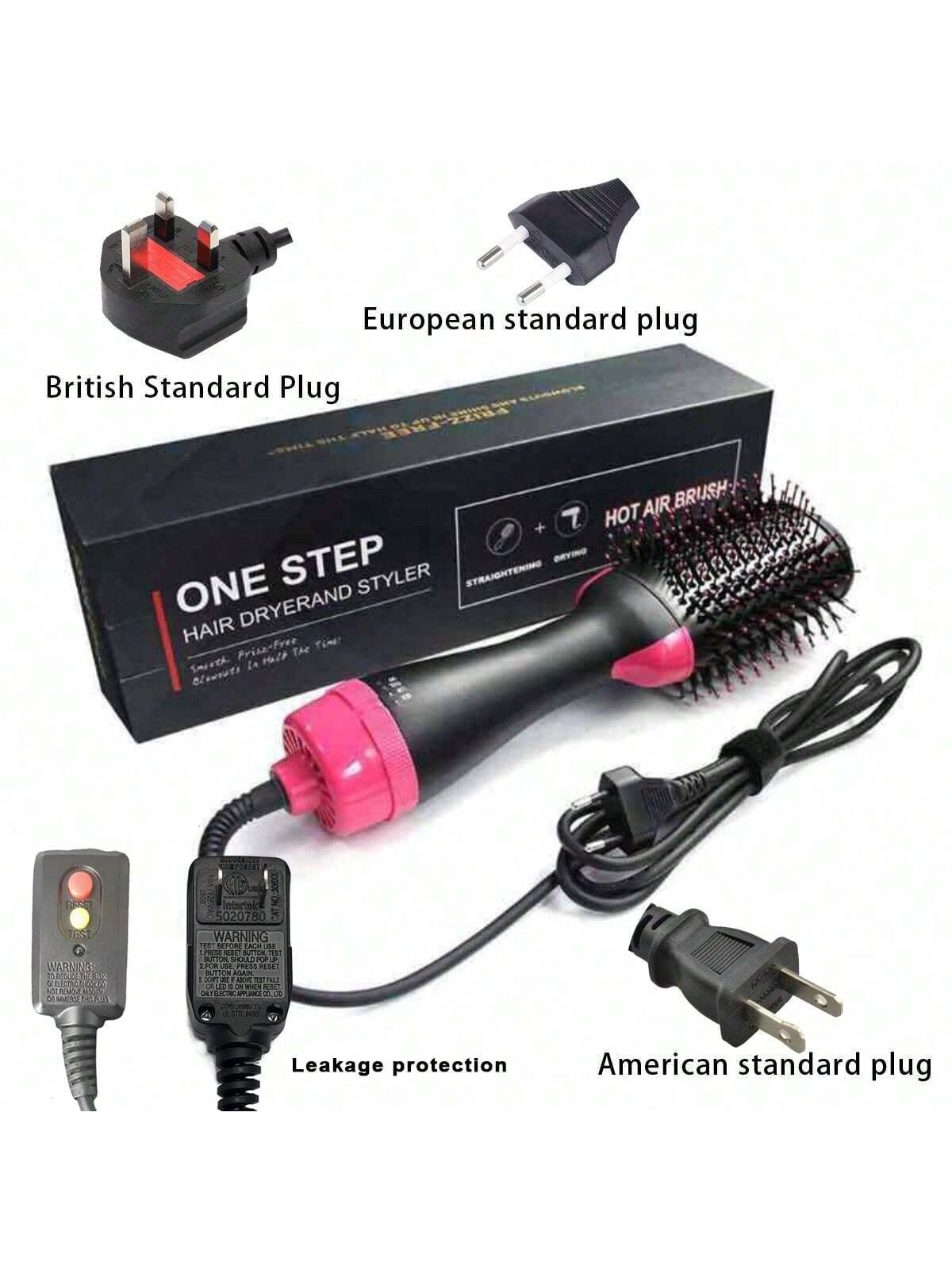 1 Pc Multifunctional Hot Air Comb,4-In-1 Hot Air Combhair Dryer, for Hair Curler & Straightener, Puffy Hairstyling,One-Step Volumizer Hair Dryer and Styler,Less Frizz, More Shine and Less Heat Damage for Salon-Style Blowouts Black/Pink