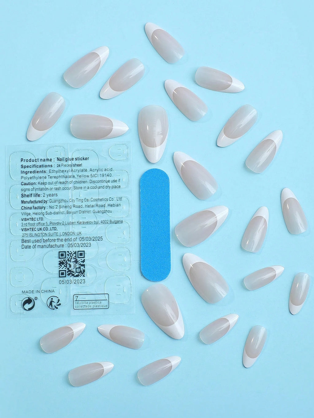 24PCS Medium Almond Press on Nails White French False Nail Minimalist Fake Nails for Women & Girls Nail Supplies