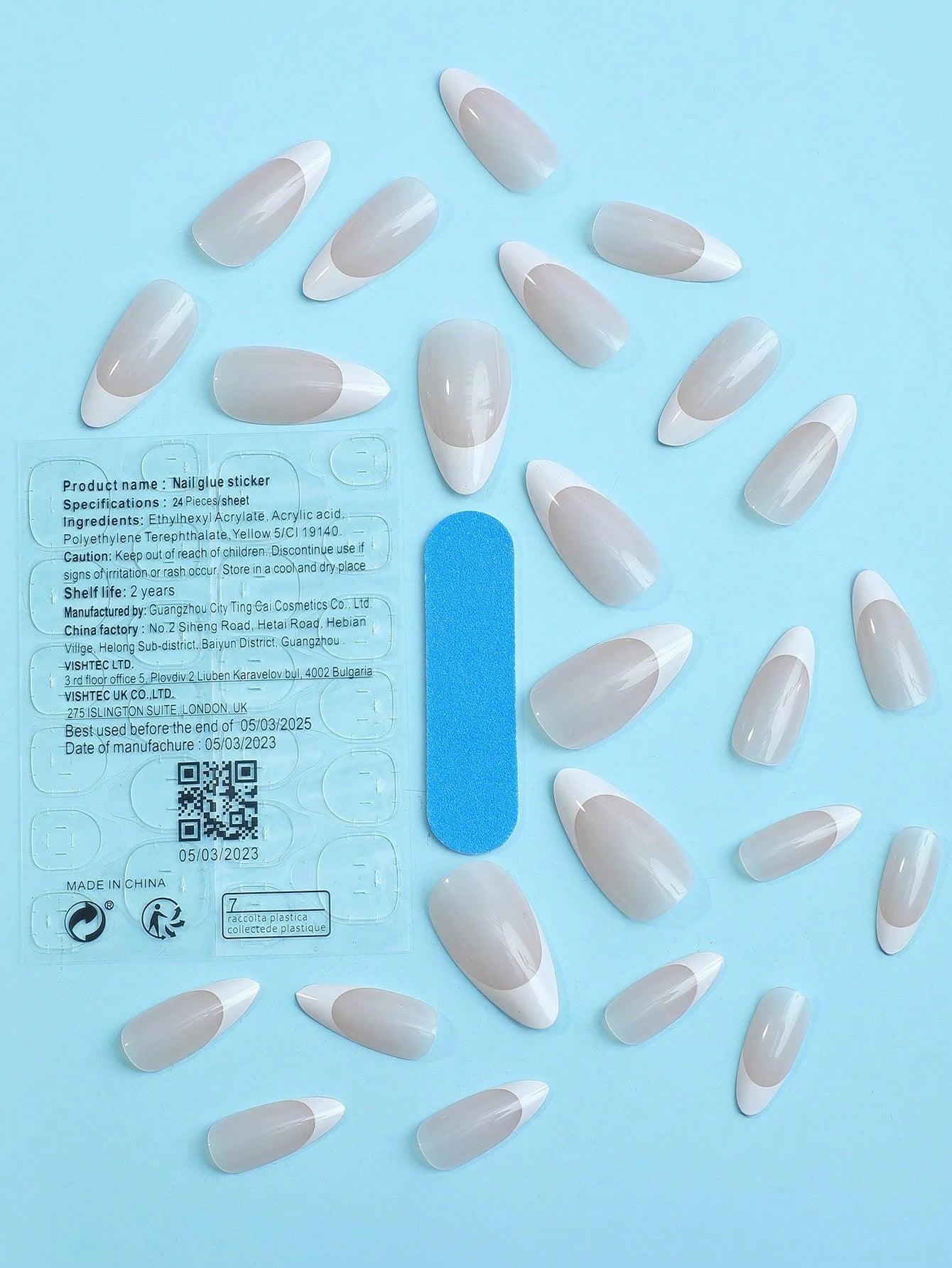 24PCS Medium Almond Press on Nails White French False Nail Minimalist Fake Nails for Women & Girls Nail Supplies