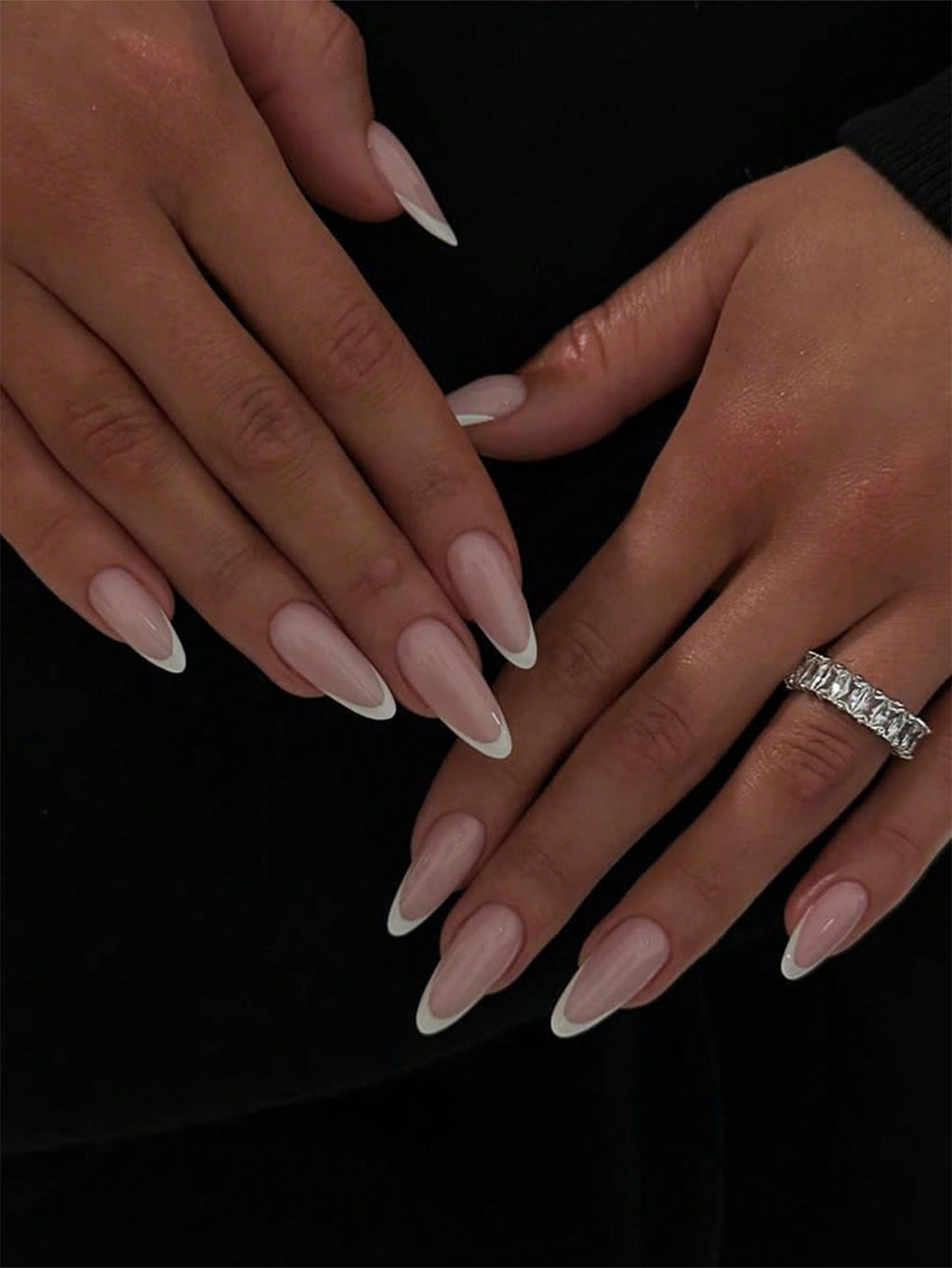 24PCS Medium Almond Press on Nails White French False Nail Minimalist Fake Nails for Women & Girls Nail Supplies