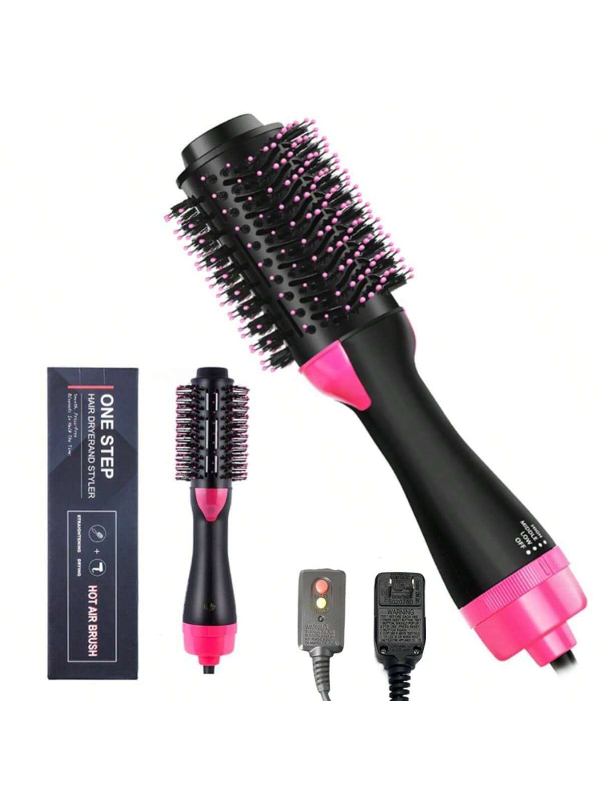 1 Pc Multifunctional Hot Air Comb,4-In-1 Hot Air Combhair Dryer, for Hair Curler & Straightener, Puffy Hairstyling,One-Step Volumizer Hair Dryer and Styler,Less Frizz, More Shine and Less Heat Damage for Salon-Style Blowouts Black/Pink