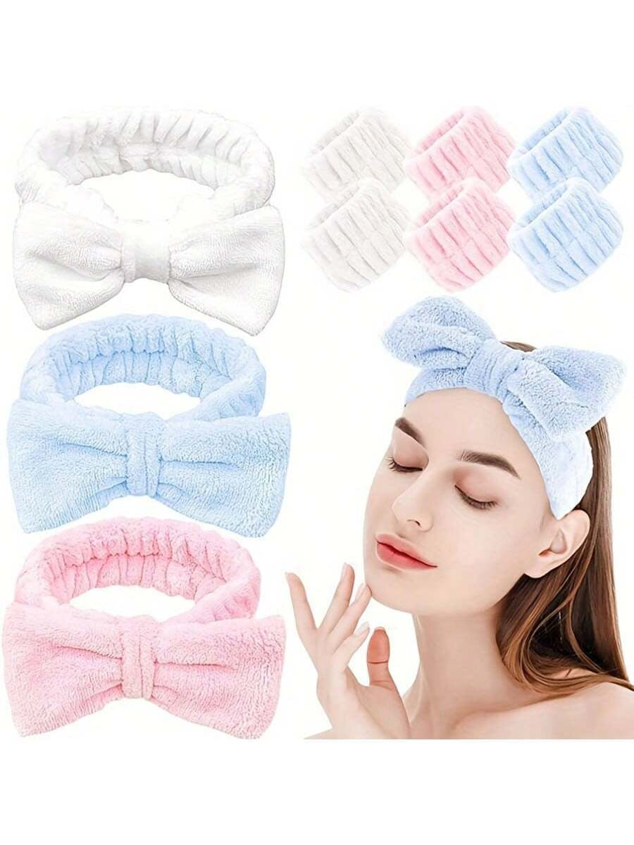 1 Piece Bathroom Headband/2 Pieces Bathroom Wristbands/3 Pieces Set, Facial Makeup Headband and Hand Washing Band Set, Skincare Headband, Beauty, Skin Care Products, Spa, Self Care, Skin Care Tools, Face Care, Esthetician Supplies, Skin, Face Wash, Facial