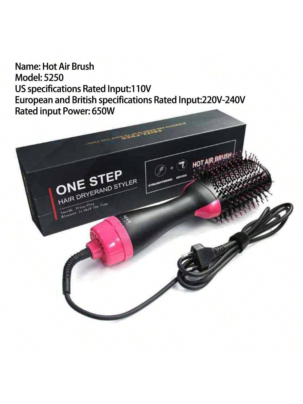 1 Pc Multifunctional Hot Air Comb,4-In-1 Hot Air Combhair Dryer, for Hair Curler & Straightener, Puffy Hairstyling,One-Step Volumizer Hair Dryer and Styler,Less Frizz, More Shine and Less Heat Damage for Salon-Style Blowouts Black/Pink