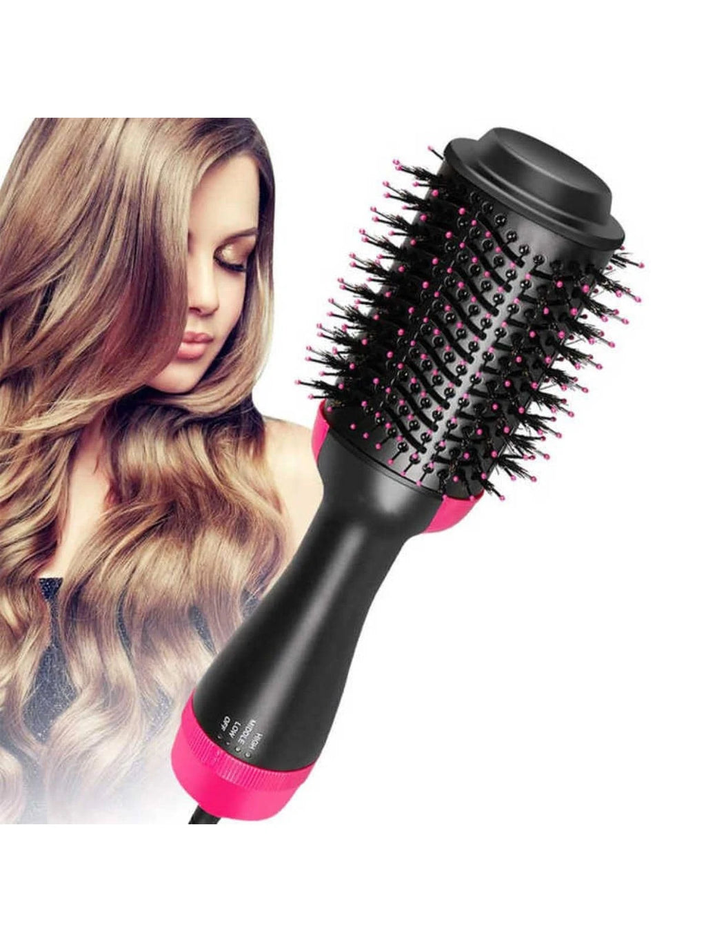 1 Pc Multifunctional Hot Air Comb,4-In-1 Hot Air Combhair Dryer, for Hair Curler & Straightener, Puffy Hairstyling,One-Step Volumizer Hair Dryer and Styler,Less Frizz, More Shine and Less Heat Damage for Salon-Style Blowouts Black/Pink