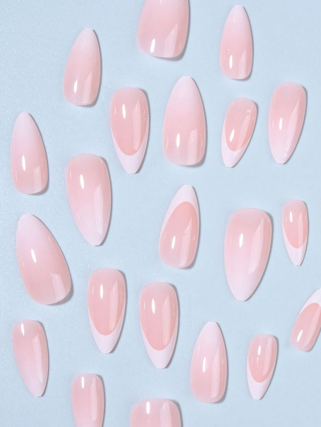 24Pcs/Set French Almond Press on Nails Tip Gradient Acrylic Nails Medium Length Full Cover Design False Nails,Contain 1Pc Jelly Glue and 1Pc Nail File, Suitable for Women and Girls, Daily Life and Party Use Nail Supplies