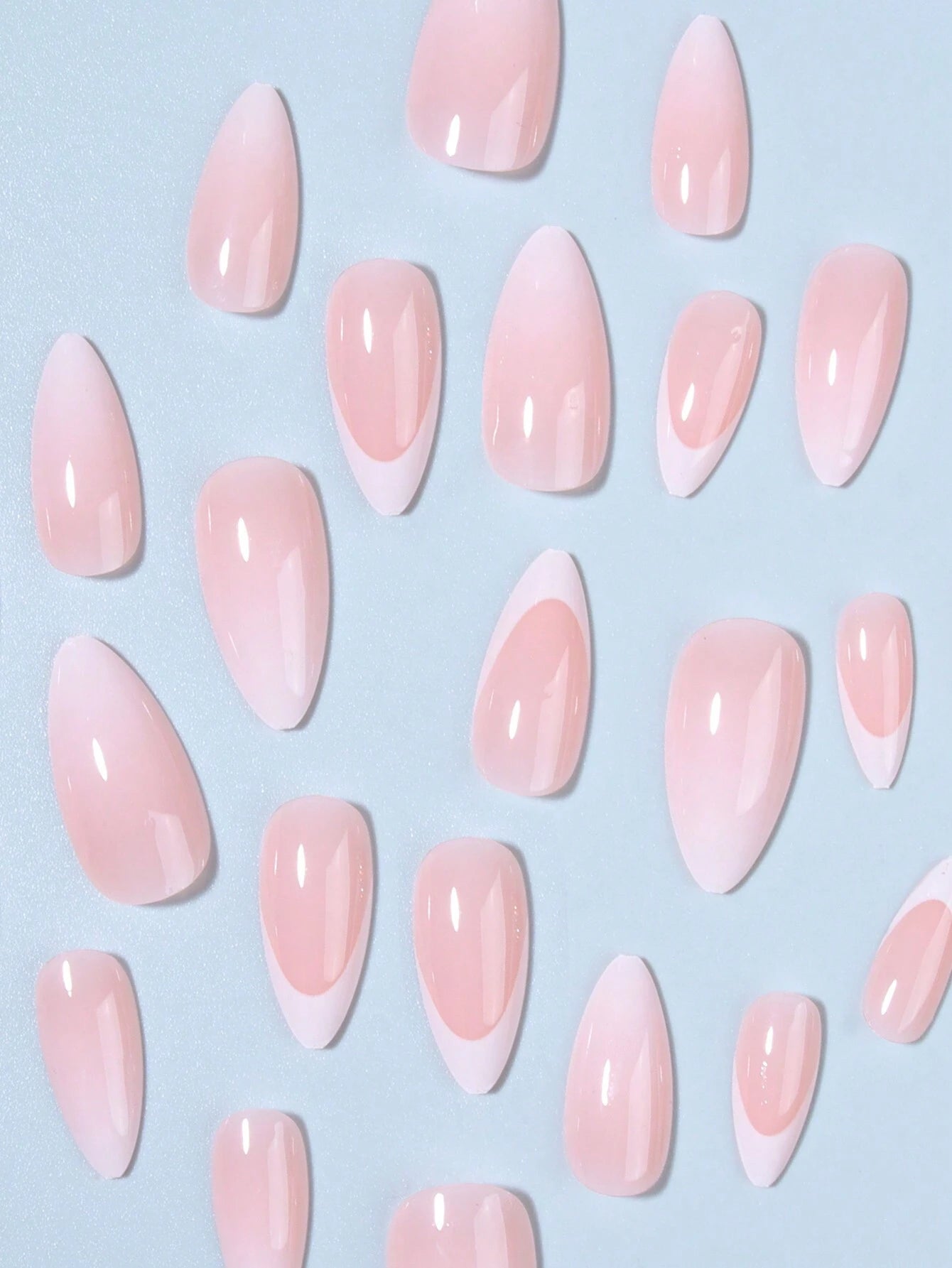 24Pcs/Set French Almond Press on Nails Tip Gradient Acrylic Nails Medium Length Full Cover Design False Nails,Contain 1Pc Jelly Glue and 1Pc Nail File, Suitable for Women and Girls, Daily Life and Party Use Nail Supplies