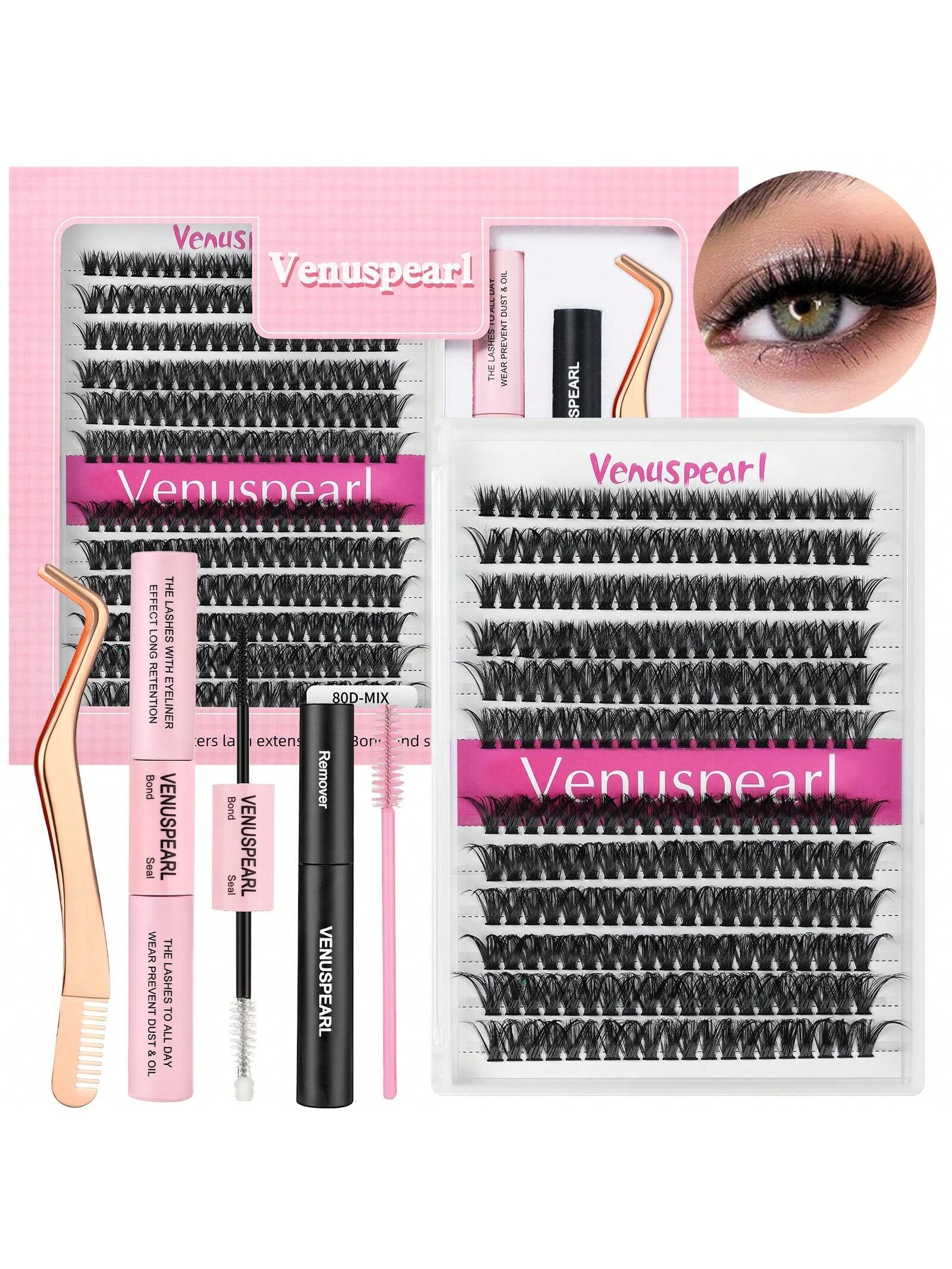 DIY Lash Extension Kit Individual Lashes Clusters D Curl Eyelash Extension Kit with Lash Bond and Seal, Eyelash Remover Tweezers Brush 8-18Mm Lash Books DIY at Home