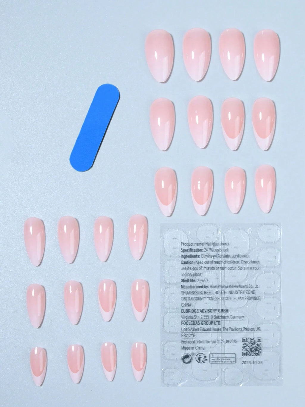 24Pcs/Set French Almond Press on Nails Tip Gradient Acrylic Nails Medium Length Full Cover Design False Nails,Contain 1Pc Jelly Glue and 1Pc Nail File, Suitable for Women and Girls, Daily Life and Party Use Nail Supplies