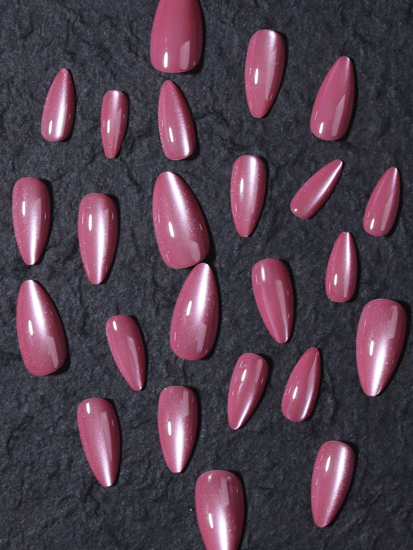 24Pcs/Set Y2K Aesthetic Pink Crystal Cat Eye Press on Nails Long Almond Red Cat Eye Acrylic False Nails ,Contain 1Pc Jelly Glue and 1Pc Nail File,Suitable for Woman & Girl Daily Wear Rave Party Use Nail Supplies Nails