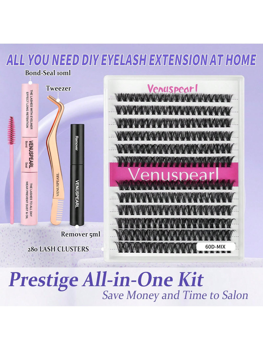 DIY Lash Extension Kit Individual Lashes Clusters D Curl Eyelash Extension Kit with Lash Bond and Seal, Eyelash Remover Tweezers Brush 8-18Mm Lash Books DIY at Home