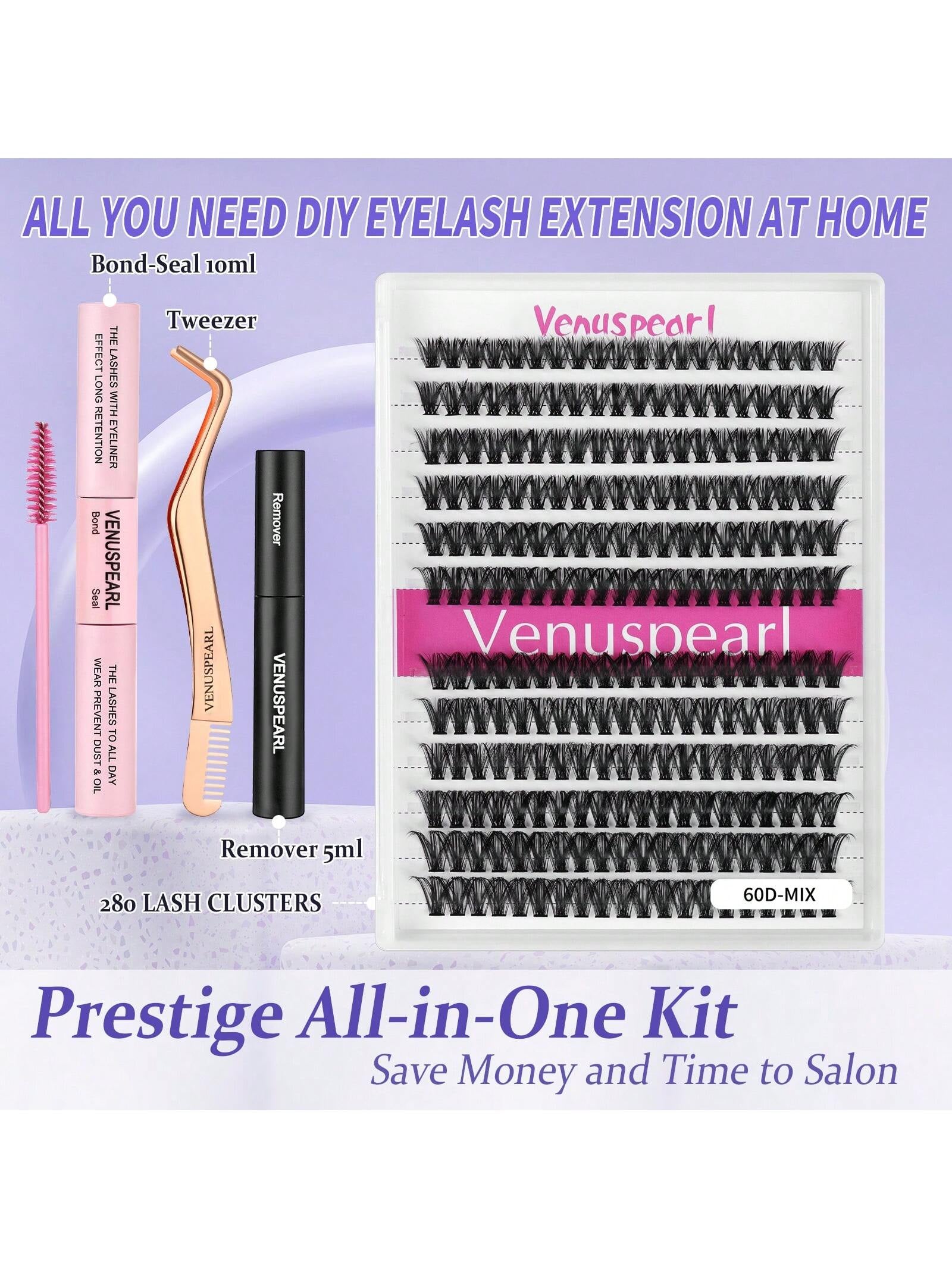 DIY Lash Extension Kit Individual Lashes Clusters D Curl Eyelash Extension Kit with Lash Bond and Seal, Eyelash Remover Tweezers Brush 8-18Mm Lash Books DIY at Home